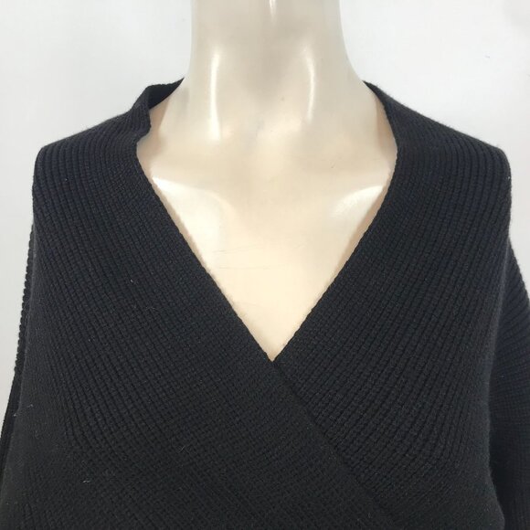 GRAIL GRL - WOMEN'S F - BLACK LONG SLEEVE WRAP V NECK PULL-OVER SWEATER - Picture 2 of 5
